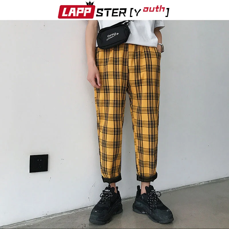Фото LAPPSTER-молодежная уличная одежда, черные клетчатые брюки, мужские джоггеры 2023, мужские прямые брюки-султанки, мужские корейские брюки в стиле хип-хоп №2