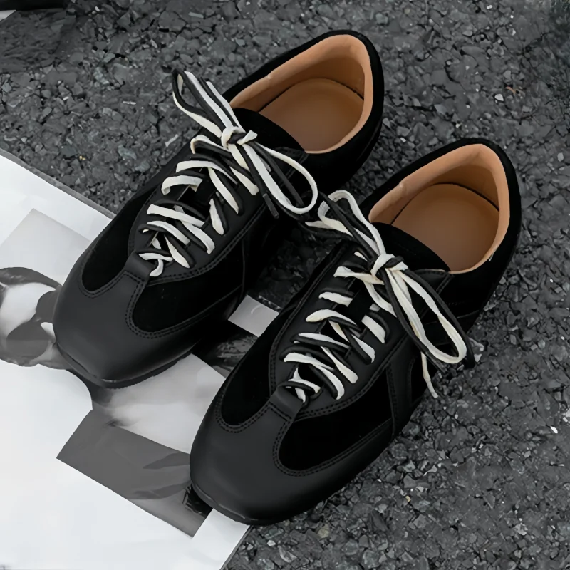 Кроссовки Femmes Cuir, новинка 2023 года, повседневные кроссовки, удобные туфли из оленьей кожи, кроссовки на плоской подошве со шнуровкой, женская обувь