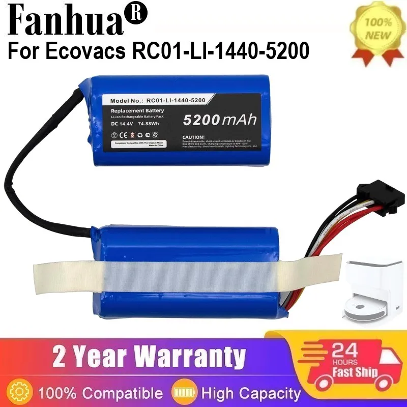 Сменный аккумулятор 14,4 В, совместимый с Ecovacs RC01-LI-1440-5200 DVX45 N9 N9 + Series, вакуумный аккумулятор для робота 5200 мАч 6800 мАч