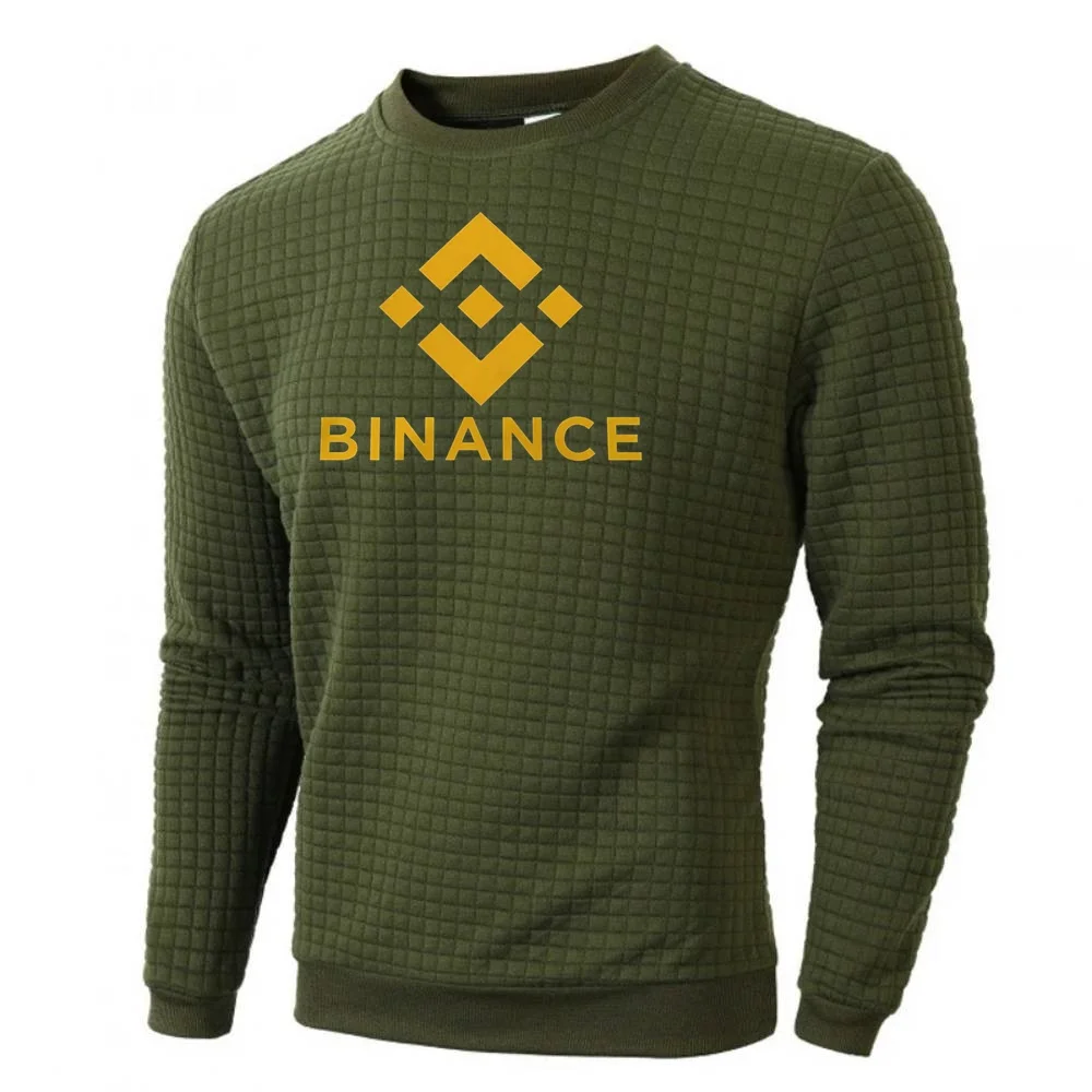 Фото Популярные толстовки Binance Crypto пуловеры футболки офисные мужские повседневные толстовки в клетку с круглым вырезом топы весенне-осенняя футболка №5