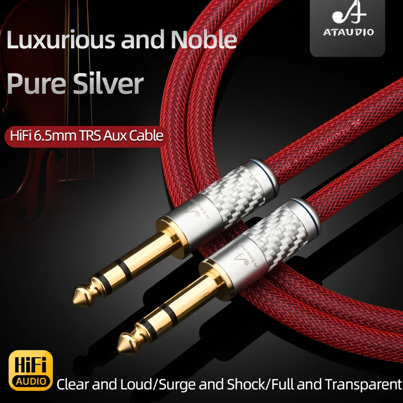 Фото Аудиокабель ATAUDIO HiFi 6.5 Hi-end 6N Pure Silver для гитарного микшера Усилитель Aux Гитарный кабель 6,5 мм TRS Jack Аудиокарта №2