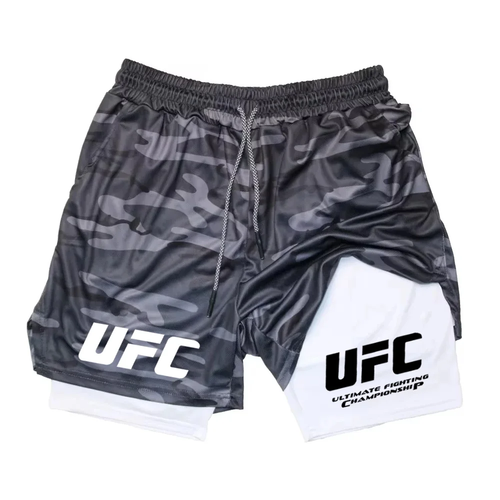 Летние мужские спортивные шорты UFC, дышащие тренировочные брюки для тенниса, принт смешанных боевых искусств, быстросохнущие двойные для бега на открытом воздухе- (art.: 3920d0bb84f38) - 3920d0bb84f38
