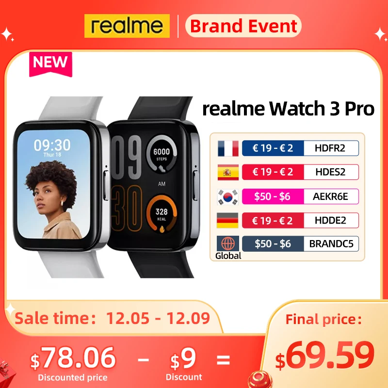 Смарт-часы Realme Watch 3 Pro, Bluetooth, 1,78 дюйма, 110 мАч