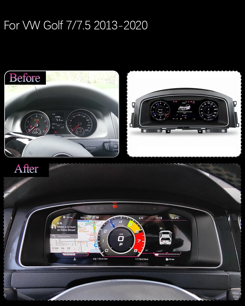 Фото 12,3-дюймовый ЖК-спидометр для Volkswagen Golf 7/7,5 MK7 2013-2020, автомобильный цифровой дисплей на приборной панели, экран скорости, виртуальная панель кабины №3