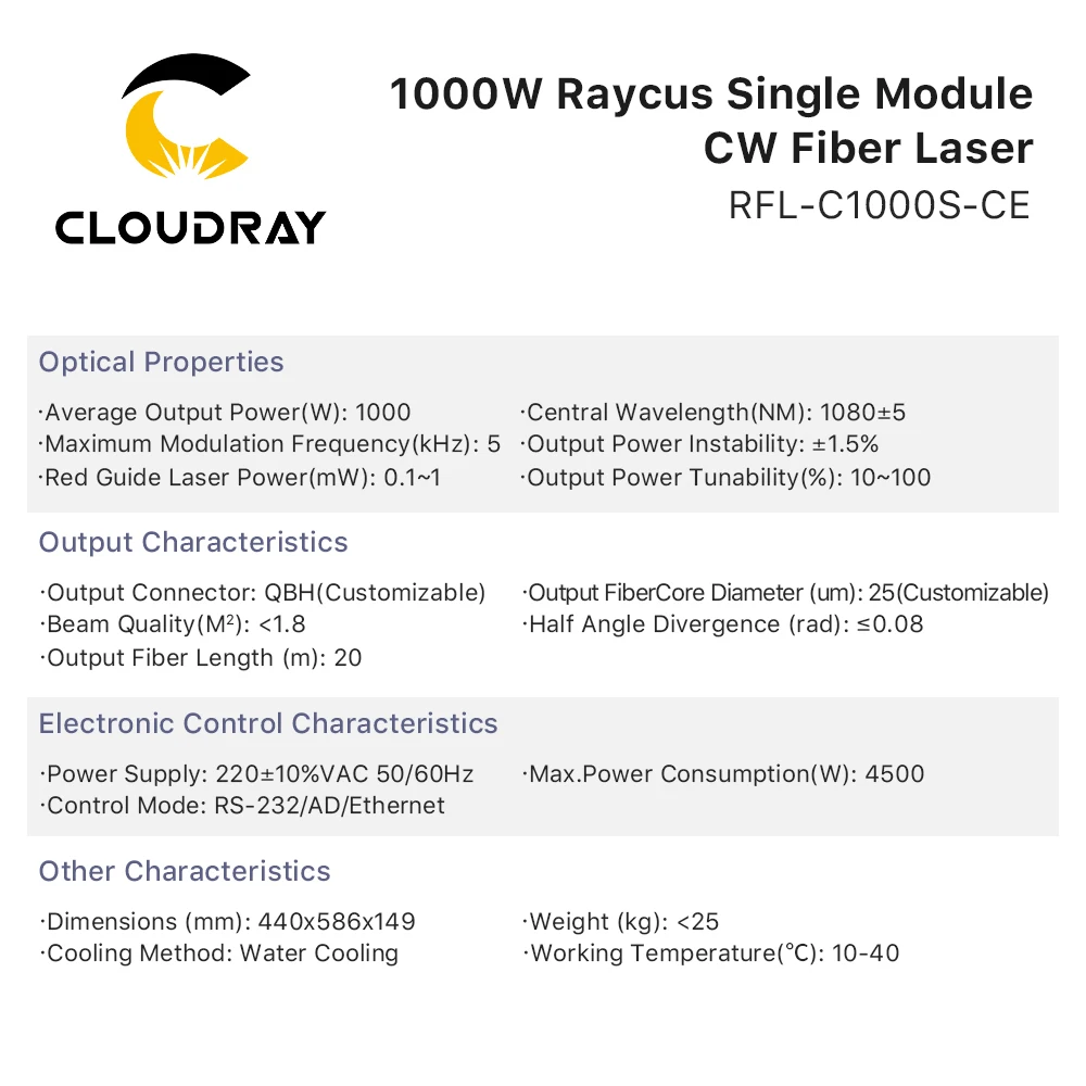 Оптоволоконный лазерный источник Cloudray Raycus зарубежной версии 1000 Вт CW оригинальная гарантия (art.: 3920c88b2ae70) - 3920c88b2ae70