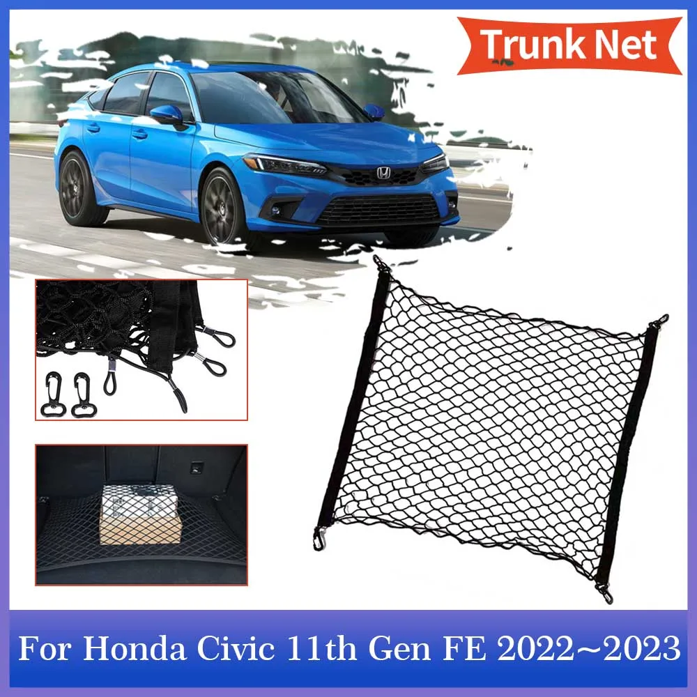 Задняя багажная сетка для Honda Civic 11 поколения FE FL 2022 2023 органайзер для хранения эластичные карманные Крючки Аксессуары
