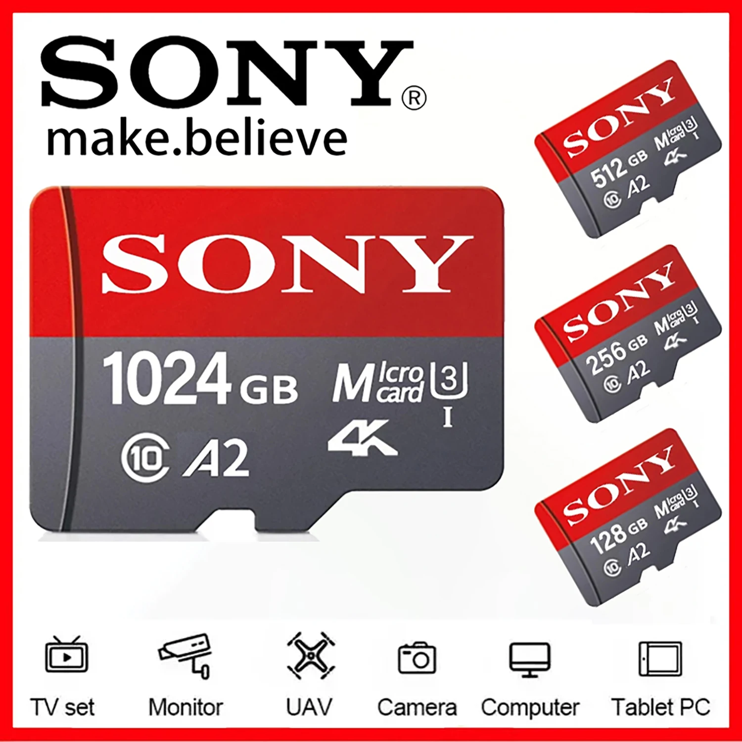 Карта памяти SONY Mini Micro SD, класс 10, 32 ГБ, 64 ГБ, 128 ГБ, 256 ГБ, U3, 4K, сверхскоростная SD TF флеш-карта для камеры Xiaomi, ПК
