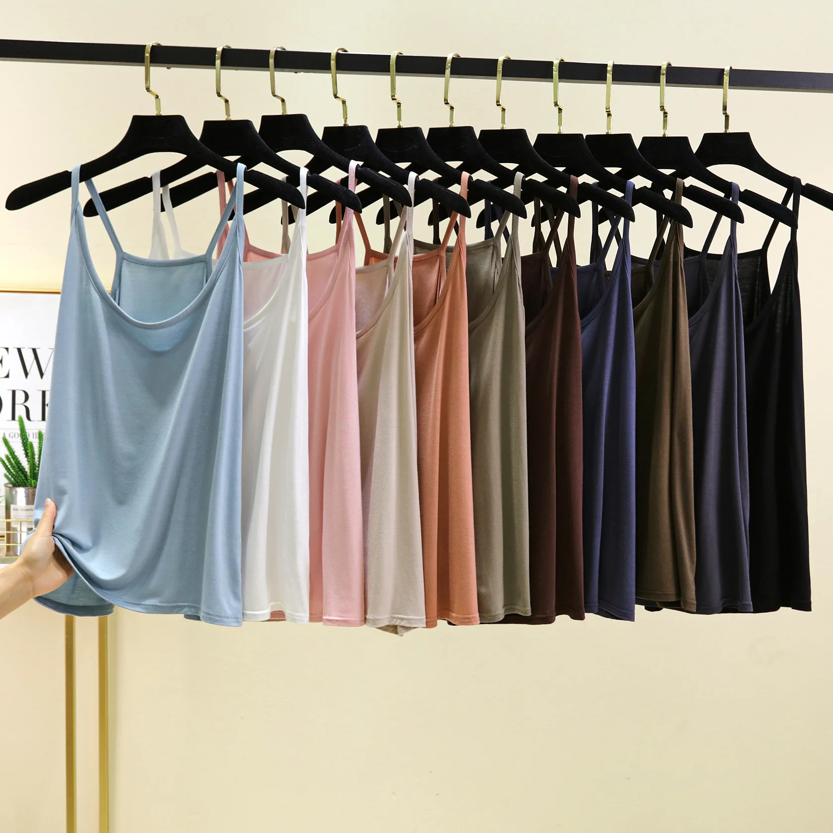 Плюс размеры от L до 6XL, модальные майки с круглым вырезом на тонких бретельках, топы со свободной подошвой, однотонная майка без рукавов, все подходят