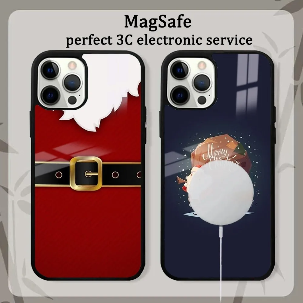 Christmas Cartoon New Year Phone Case For IPhone 16 15 14 13 12 11 Pro Max Plus Mini Magsafe Mirror Wireless Magnetic Cover