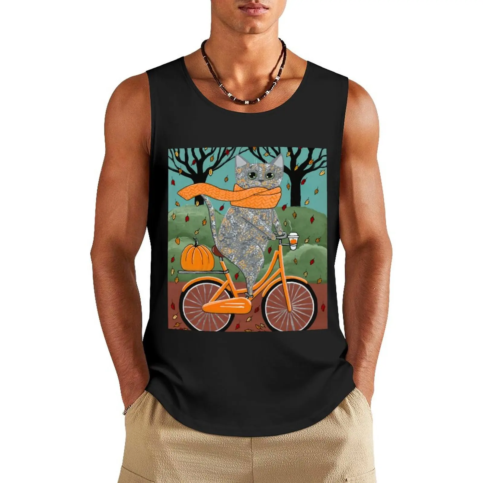 Осенняя серая майка Tortie Bicycle Ride Cat, спортивные футболки, майка для мужчин, футболка с мышцами