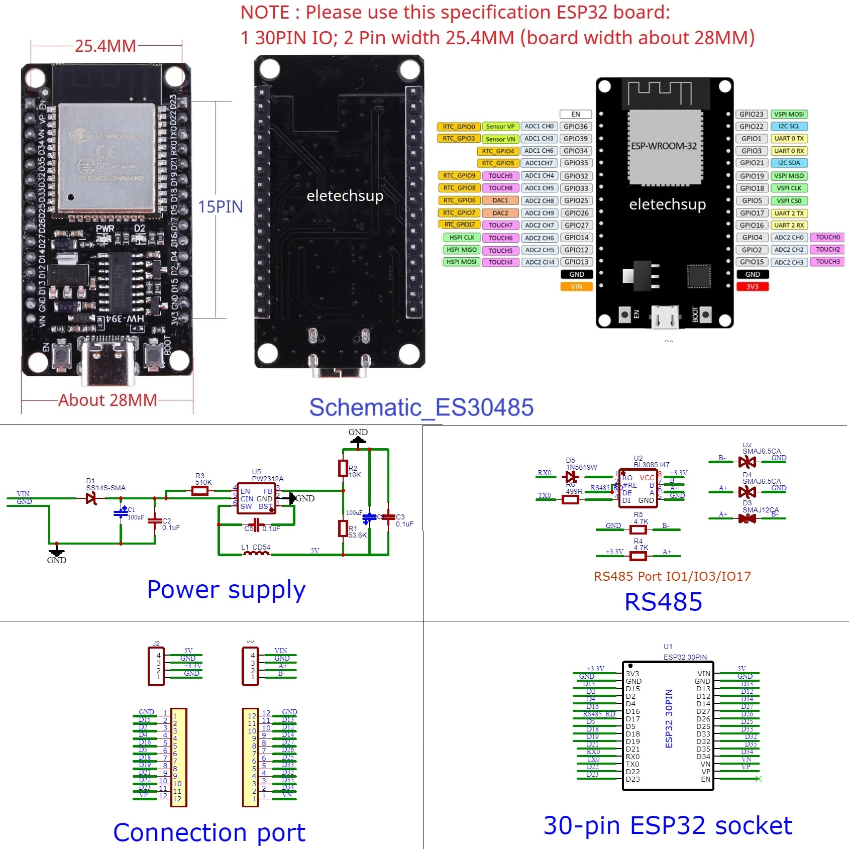 Плата расширения ESP32 RS485 на DIN-рейку, вход 7–30 В постоянного тока, выход 5 В/3,3 В для WIFI BT IOT MQTT HTTP PLC IoT Home с клеммной коробкой