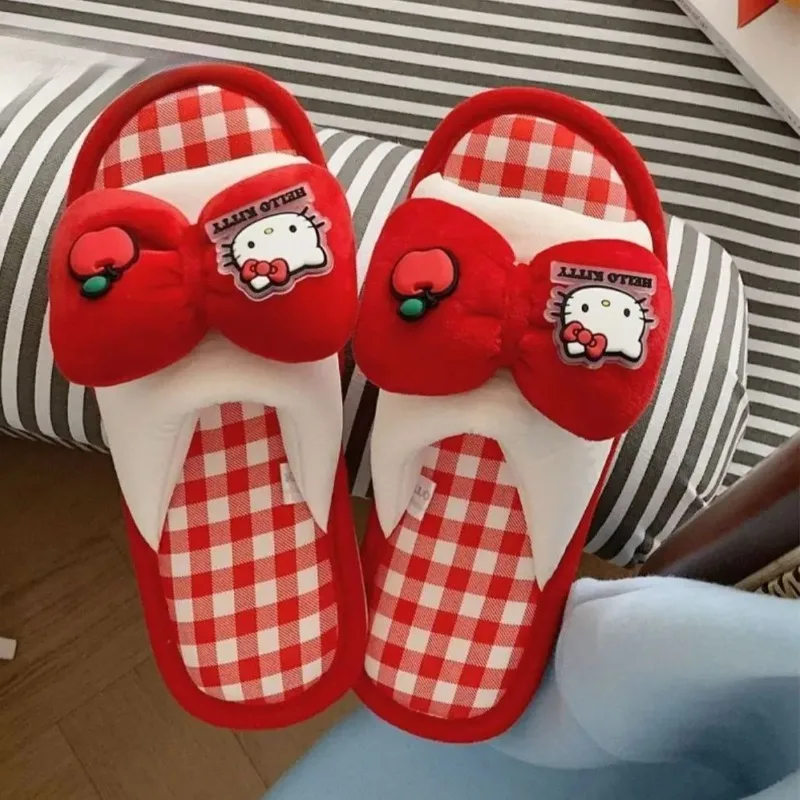 Фото Хлопковые и льняные тапочки Hello Kitty с героями мультфильмов, милые, повседневные, модные, с мягкой подошвой, для дома, с защитой от запаха, противоскользящие хлопковые тапочки №4