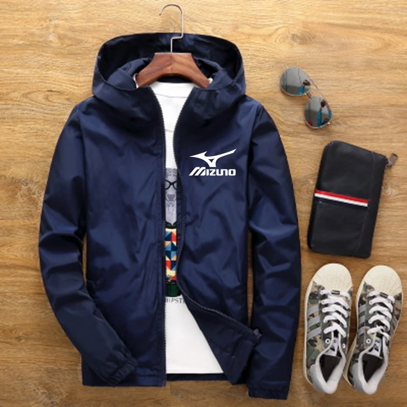 Фото MIZUNO весна осень 2023 Новинка Мужская куртка уличная водонепроницаемая куртка Parker Авиатор ветровка с капюшоном Тонкая Молния повседневные куртки №1