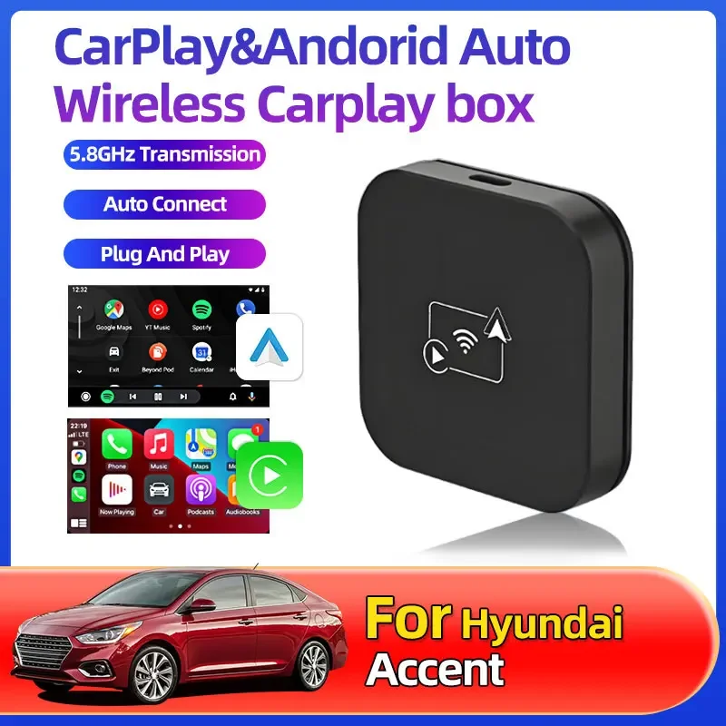 Для Hyundai Accent проводной к беспроводе для OEM автомобилей Беспроводной адаптер Carplay Android Auto Smart Box 5,8 ГГц Скорость передачи Wi-Fi