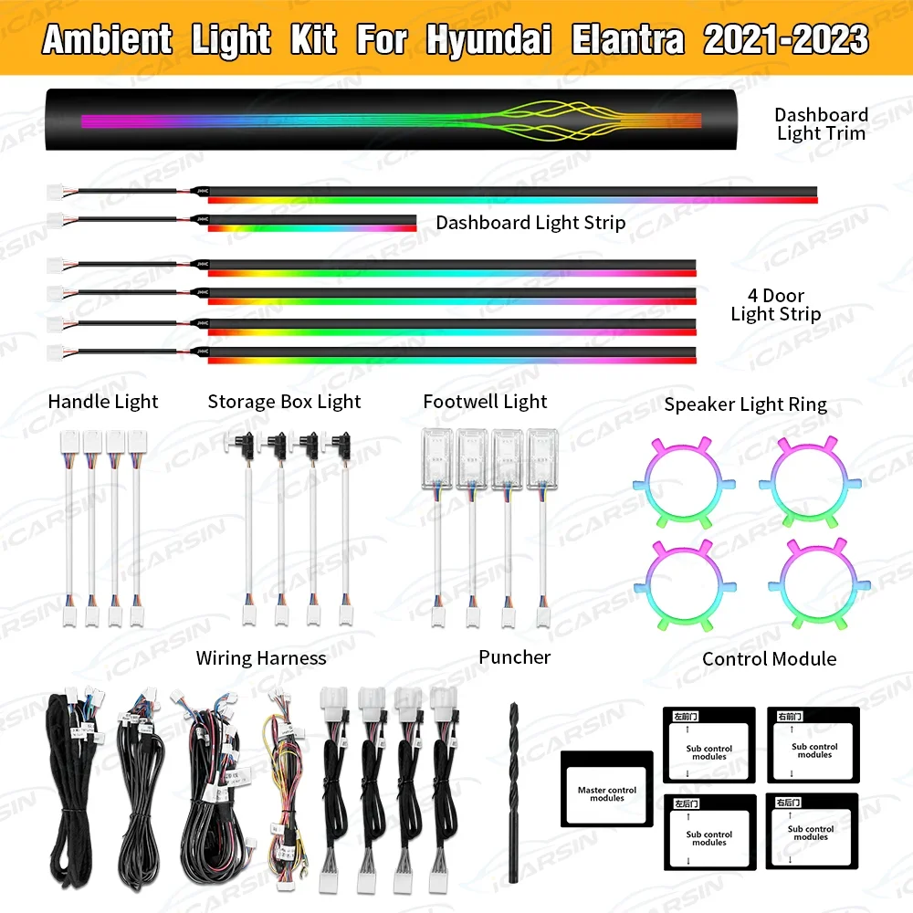 Фото ICarsin Upgrade Symphony Led автомобильный интерьер окружающее освещение для Elantra 2021+ атмосфера полосы аксессуары украшения №2