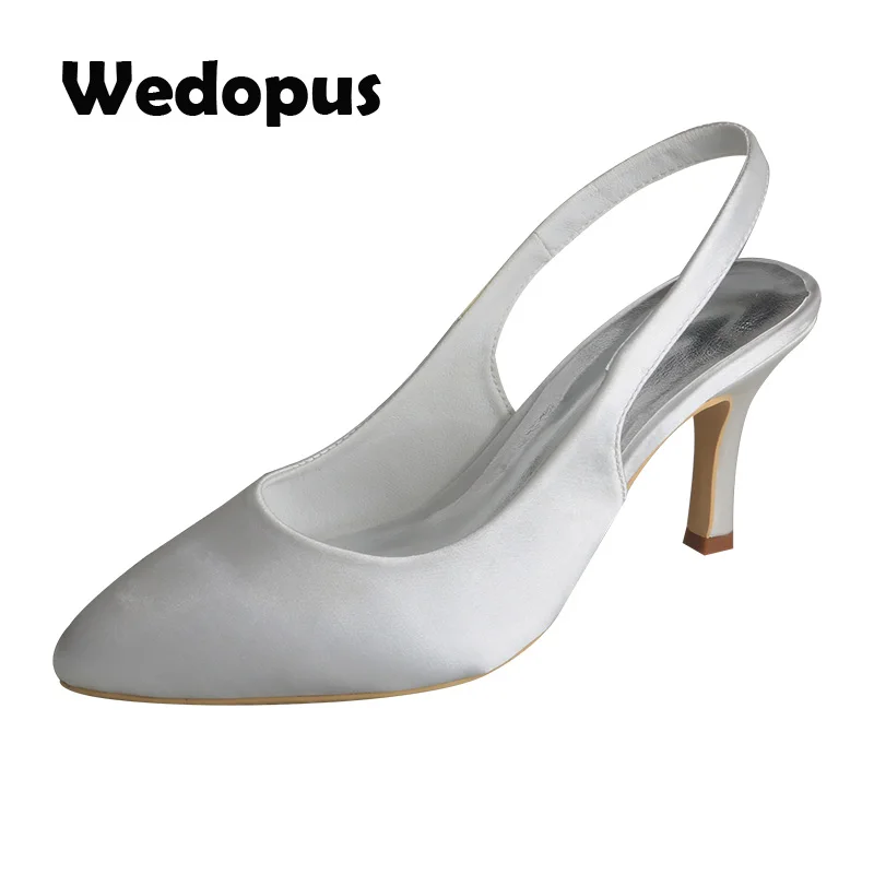 Свадебные туфли-лодочки Wedopus на каблуке 7,5 см с ремешком на пятке цвета слоновой кости