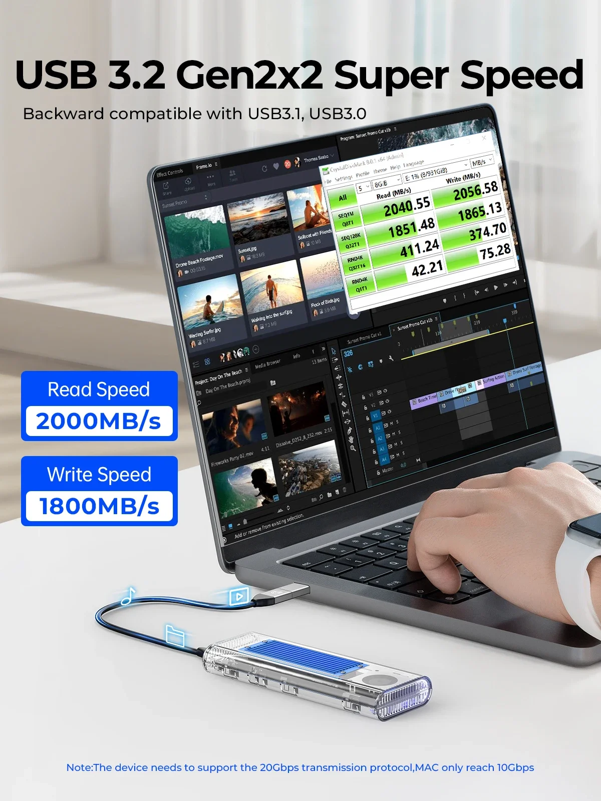 Фото Корпус ORICO 20 Гбит/с M.2 NVMe SSD Корпус M2 NVME SSD с охлаждающим вентилятором USB 3.2 Thunderbolt 4 NVME Адаптер Бесплатно для ПК Ноутбука №2