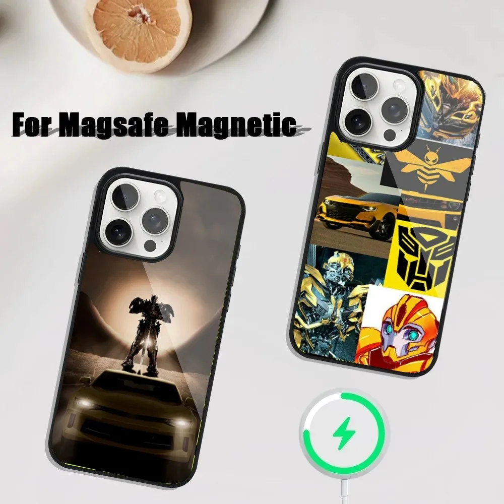 Автомобильный чехол для телефона T-Transformers-Bumblebees для iPhone 16,15,14,13,12,11, Plus, Pro, Max Mini Magsafe с магнитной беспроводной зарядкой