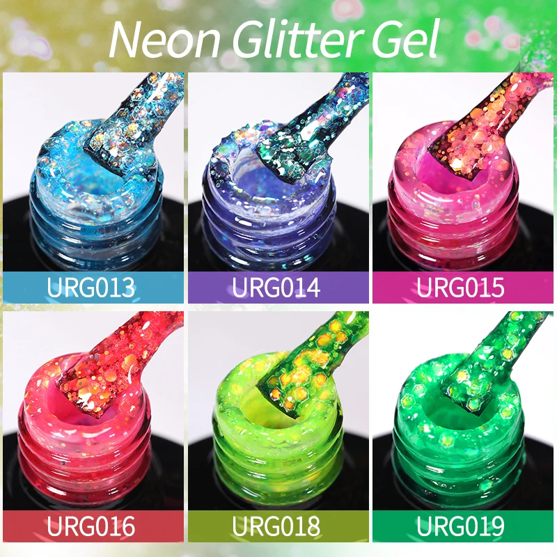 Фото UR SUGAR 7 мл неоновый блестящий гель Полупостоянный летний красочный сверкающий лак УФ-гель для ногтей Маникюр для ногтей №5