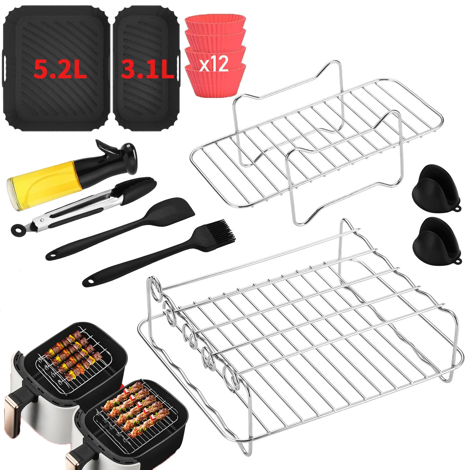 Аксессуары для фритюрниц Moulinex Easy Fry Dual 8,3 л с силиконовой формой для фритюрниц, раков, масляного спрея, приготовления пищи, формы для манфинов