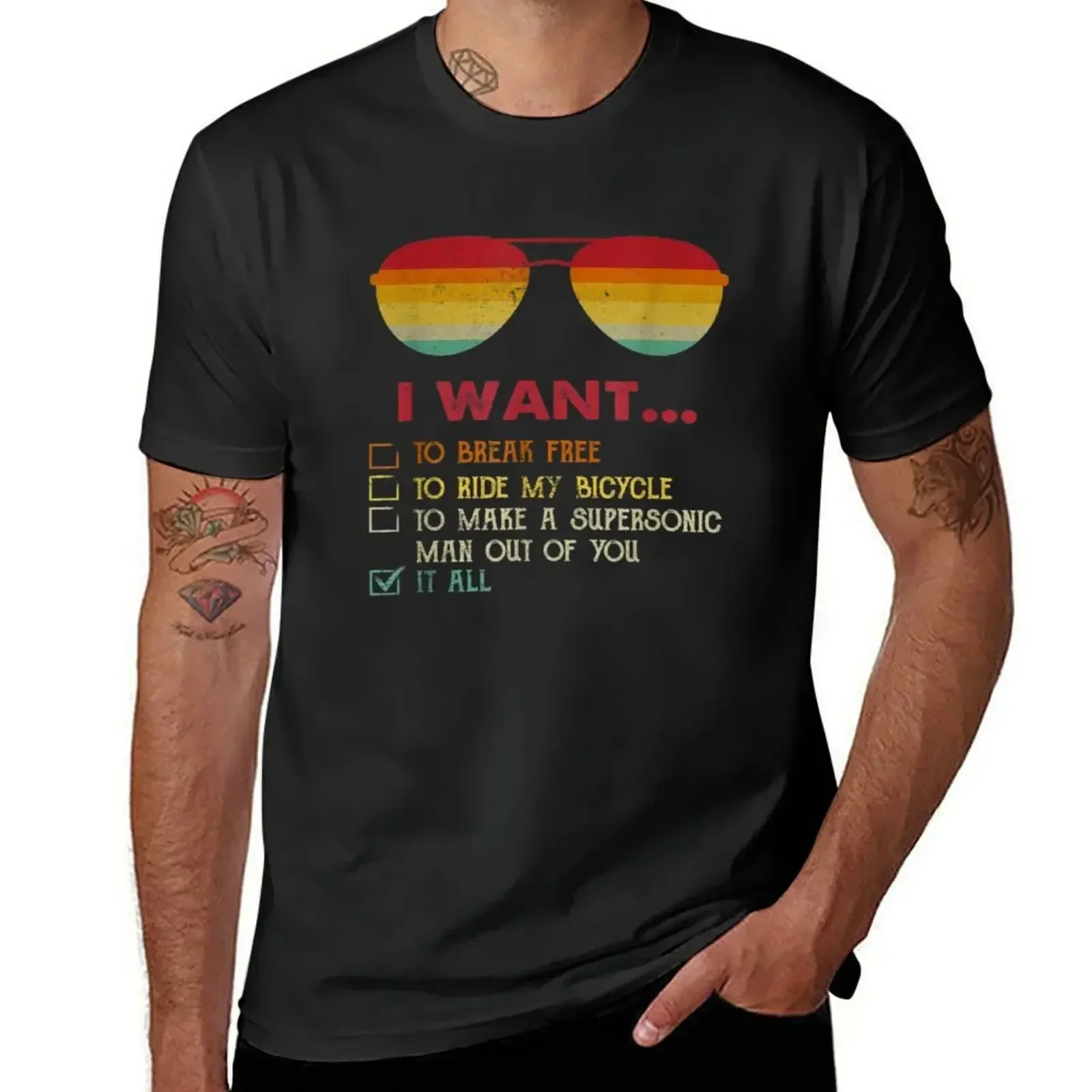 I Want To Break Free To Ride My Bicycle It All Футболка с солнцезащитными очками, летняя одежда, футболки, милая одежда, футболка для мужчин 100 ℅   хлопок