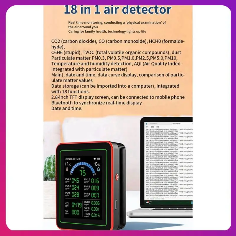 ABKL-18-в-1 Монитор качества воздуха Тестер качества воздуха Pm2.5 Хранение данных Загрузка качества воздуха Детектор углекислого газа