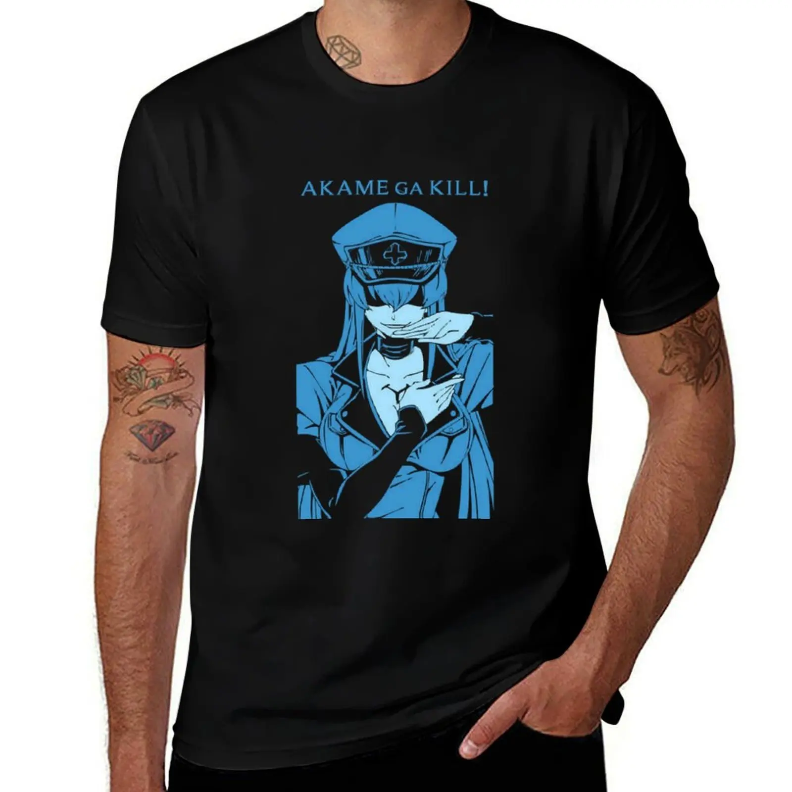 Футболка Esdeath-Aame Ga Kill, мешковатые рубашки, синие архивные однотонные футболки в стиле хиппи для мужчин