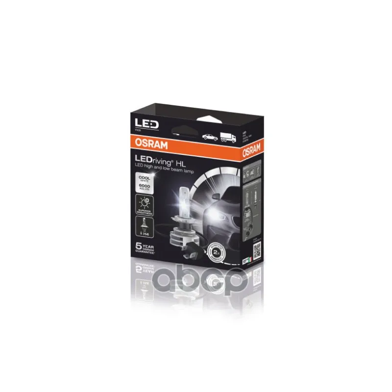Лампа Светодиодная H4 6000k Ledriving Cool White К-Кт 2шт 12/24v H4 P43t Osram арт. 9726CW