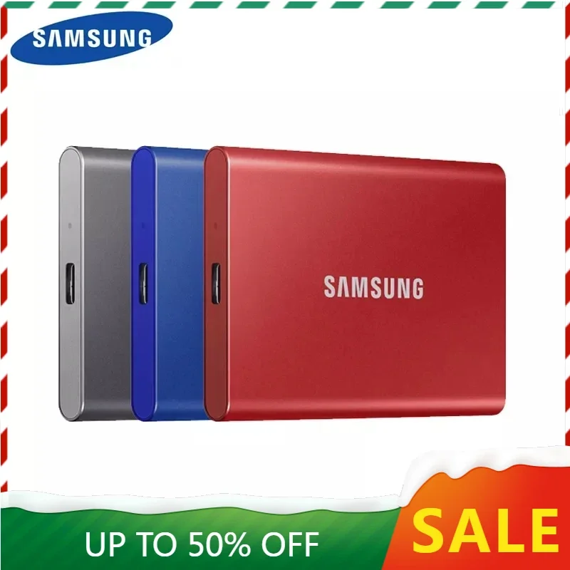 100% оригинальный портативный твердотельный накопитель Samsung T7 Type-C USB 3.2 Gen2 2 ТБ 1 ТБ, внешние твердотельные накопители 4 ТБ, совместимые с мини-ноутбуком