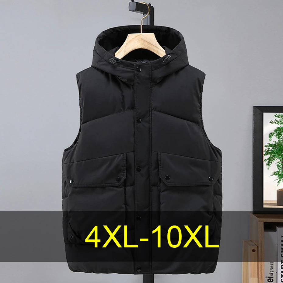 Зимний толстый жилет для мужчин 10XL, жилеты больших размеров, зимние стеганые жилеты, мужская модная повседневная однотонная куртка без рукавов, большой размер 10XL
