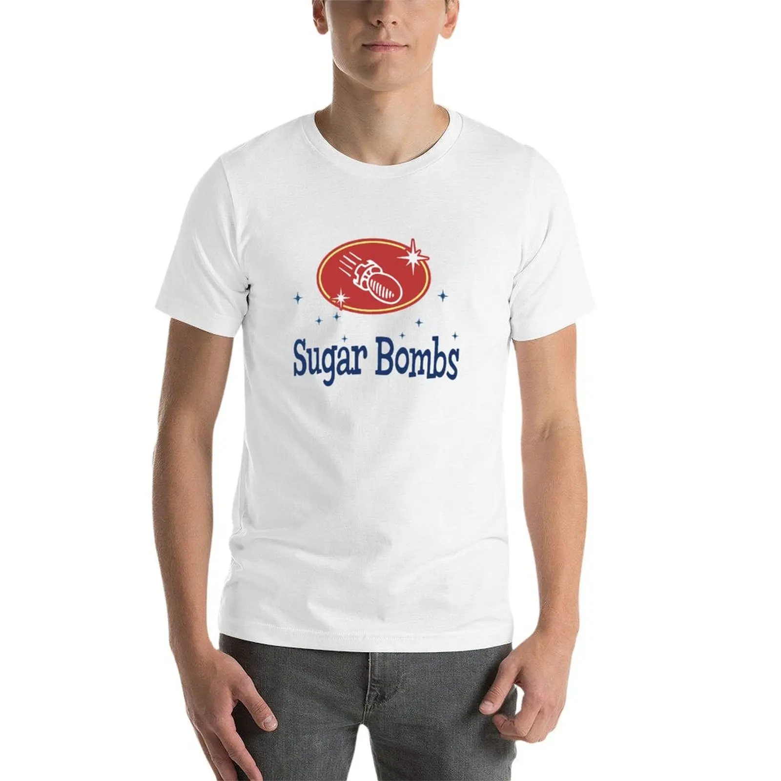 Фото Футболка с логотипом Sugar Bombs (синий и красный), мужские футболки, комплект из хлопка, забавные футболки с темным юмором, футболка №4