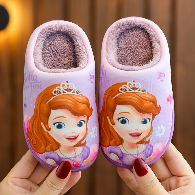 Детские хлопковые тапочки Disney, Нескользящие теплые зимние шлепанцы с мультяшным принтом, для дома, для девочек, для родителей и детей, детские тапочки, размер