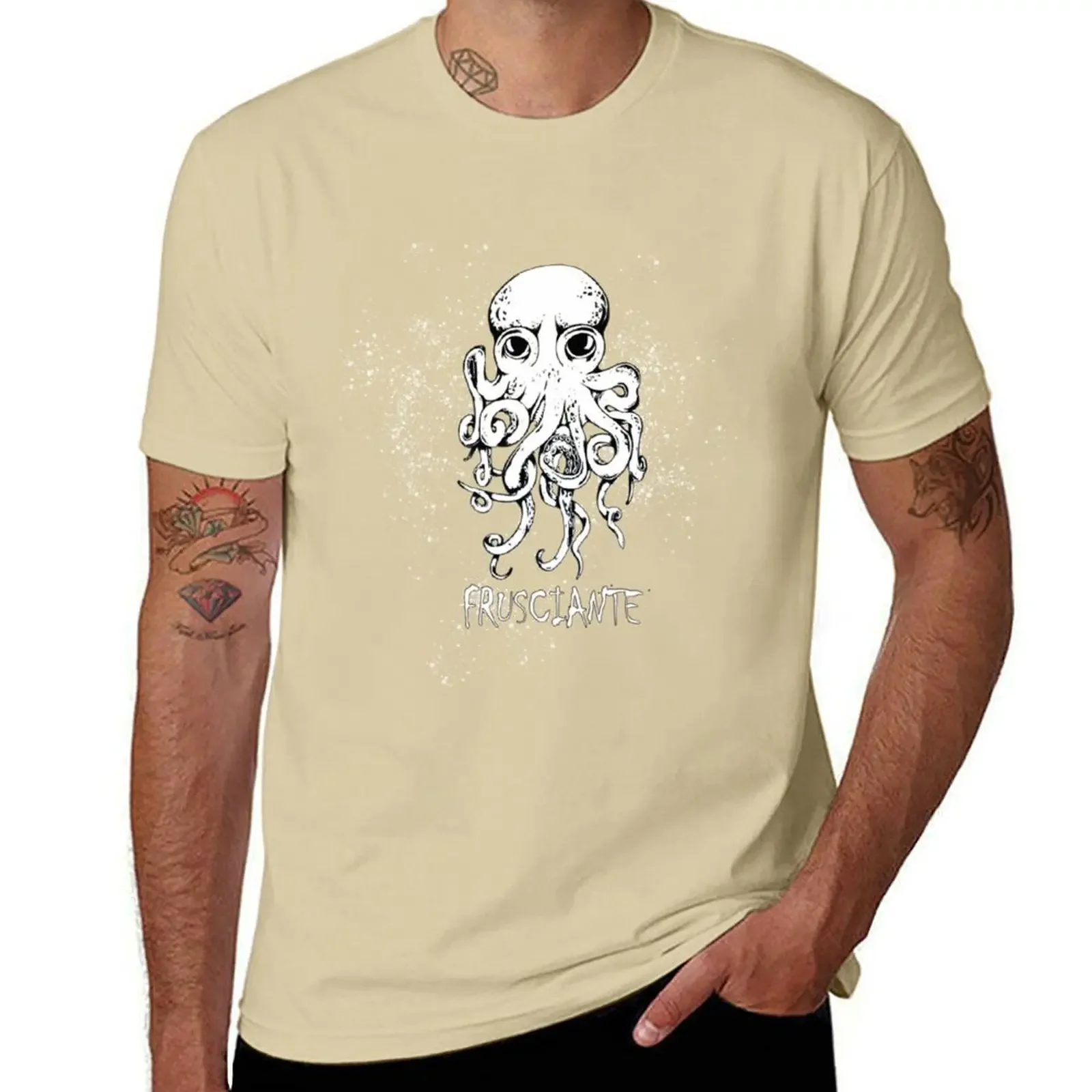 Фото Новая модная Тяжелая Винтажная летняя футболка с круглым вырезом John Frusciante Octopus 2, мужские футболки с принтом животных и графикой №3