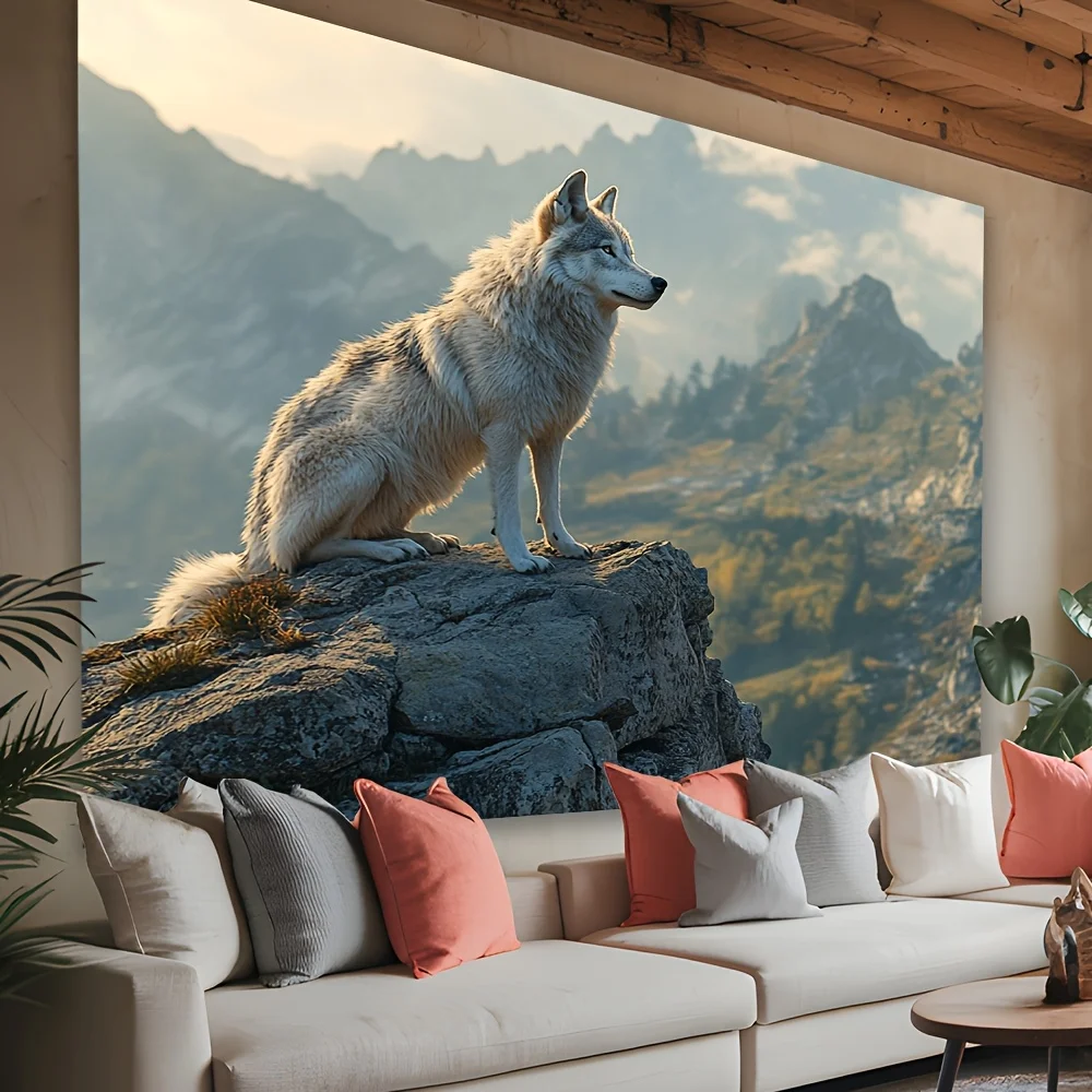 Гобелен Majestic Wolf on Rocky Cliff — идеально подходит для природе и приключений. Стиль для любого декора комнаты, идеально подходит для домашнего использования.