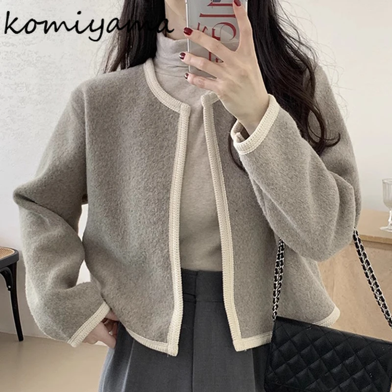 Верхняя одежда с контрастным круглым вырезом, корейская ниша Chaquetas Mujer, женская куртка 2024, свободная куртка с длинными рукавами, Ropa Advanced Sense Casaco