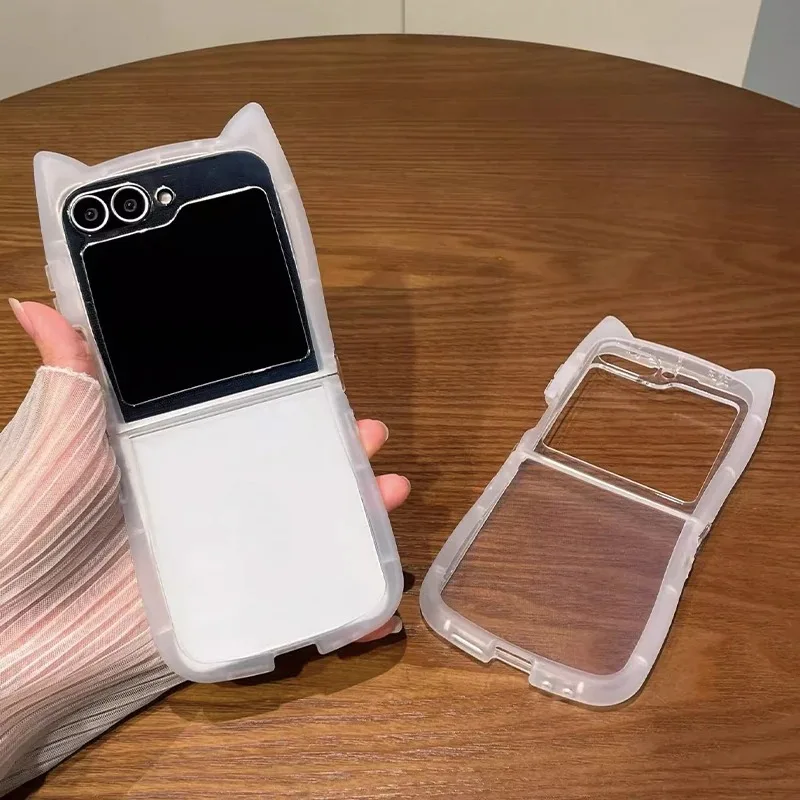 Чехол с 3D кошачьими ушками и мультяшным рисунком для Samsung Galaxy Z Flip 6 5 4 3 5G Flip6 Flip5 Защита Lovely Flip4 zflip 6 z5 Набор шарнирных милых чехлов