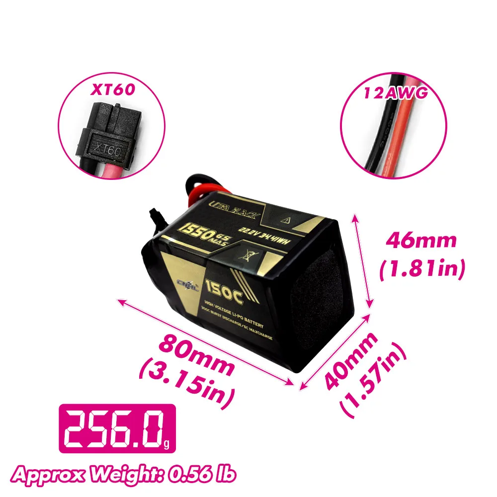 Фото 2 шт. CNHL 6S 22,2 В Lipo аккумулятор 1300 мАч 1500 мАч 130C 150C с разъемом XT60 для квадрокоптера, дрона, самолета, RC FPV, вертолета, хобби №4