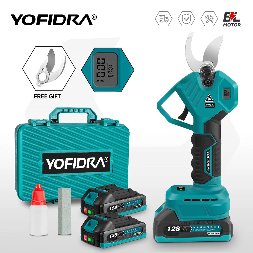 YOFIDRA 30 мм бесщеточные электрические секаторы с 2 передачами, перезаряжаемые садовые ножницы для фруктовых деревьев, бонсай, инструмент для батареи Makita 18 В