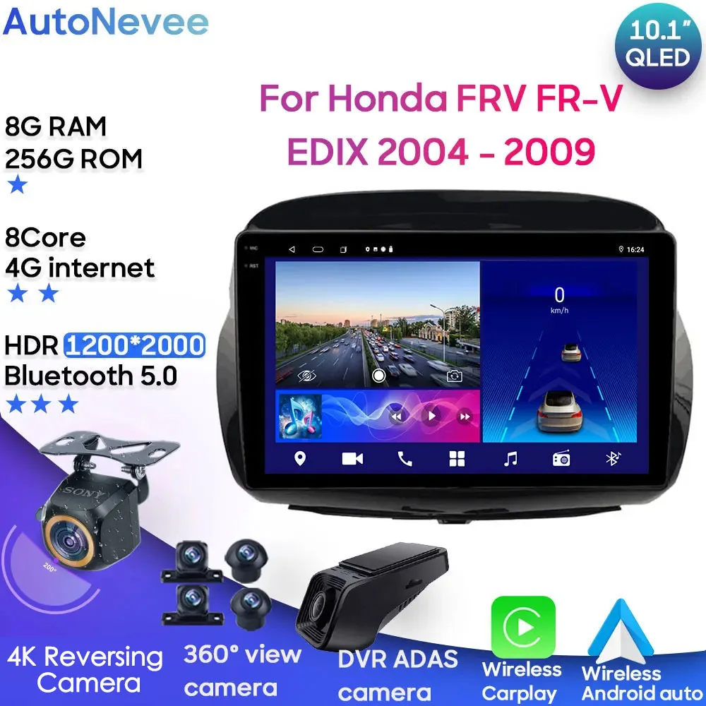 Для Honda FRV FR-V EDIX 2004-2009 Android 13 Автомобильный головное устройство Мультимедийный GPS-плеер Радио Стерео BT Carplay Android Auto 2din