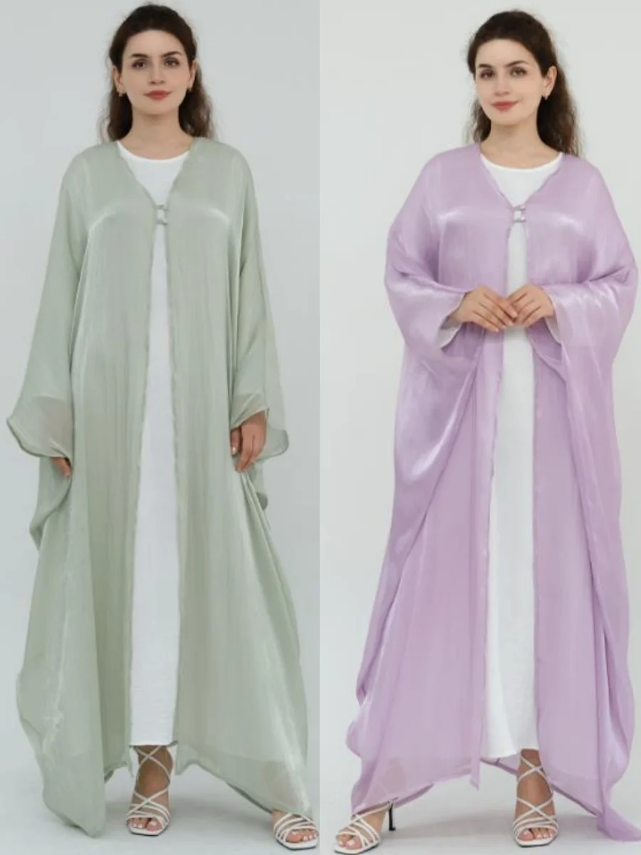 Мусульманское женское атласное кимоно в Дубае, абайя, кардиган, длинное платье, однотонное скромное платье для Рамадана, кафтан, женское африканское платье, исламская одежда