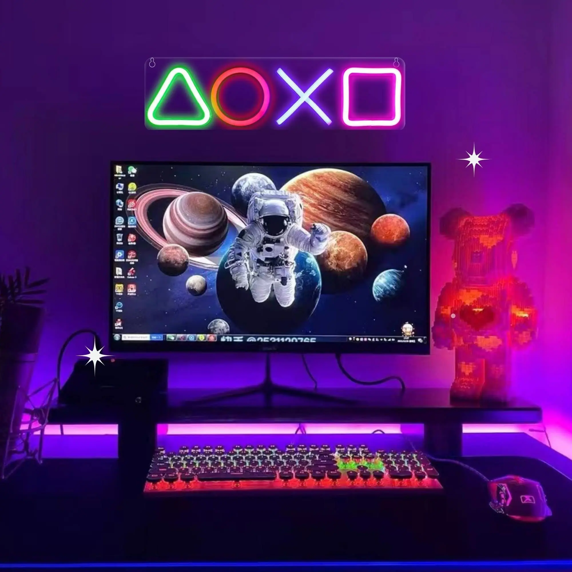 Фото Неоновая вывеска для Playstation Lamp PS4, светильник для игр, настенная подвесная атмосфера, декоративный светодиодный красочный светильник для ко... №2