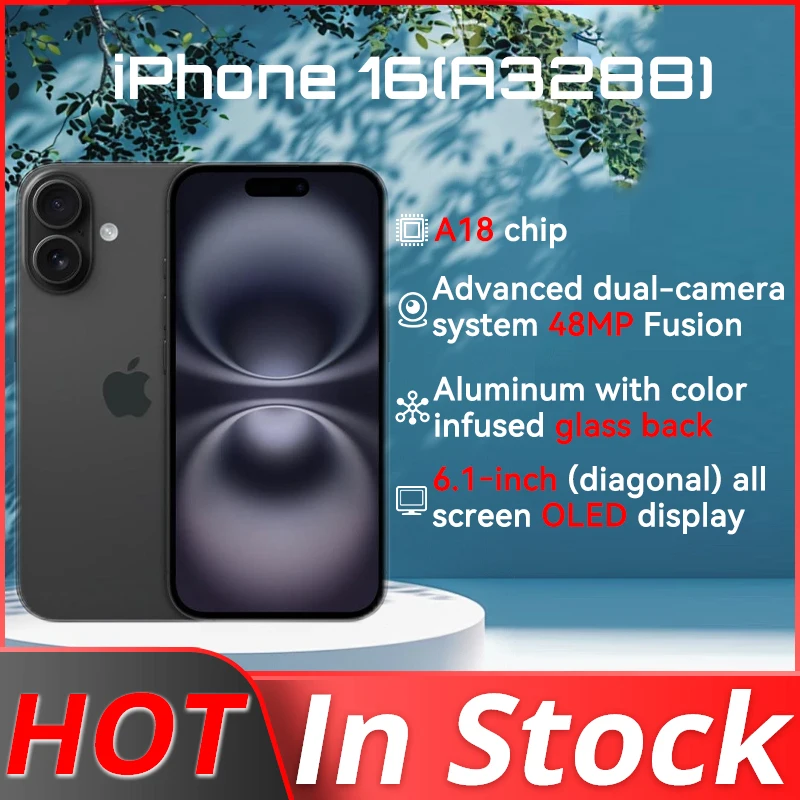 Новый Apple iPhone 16 (A3288) с OLED-экраном 6,1 дюйма, 20 Вт, IP68, 128/256/512 ГБ, две SIM-карты, две камеры, iOS 18, 3561 мАч