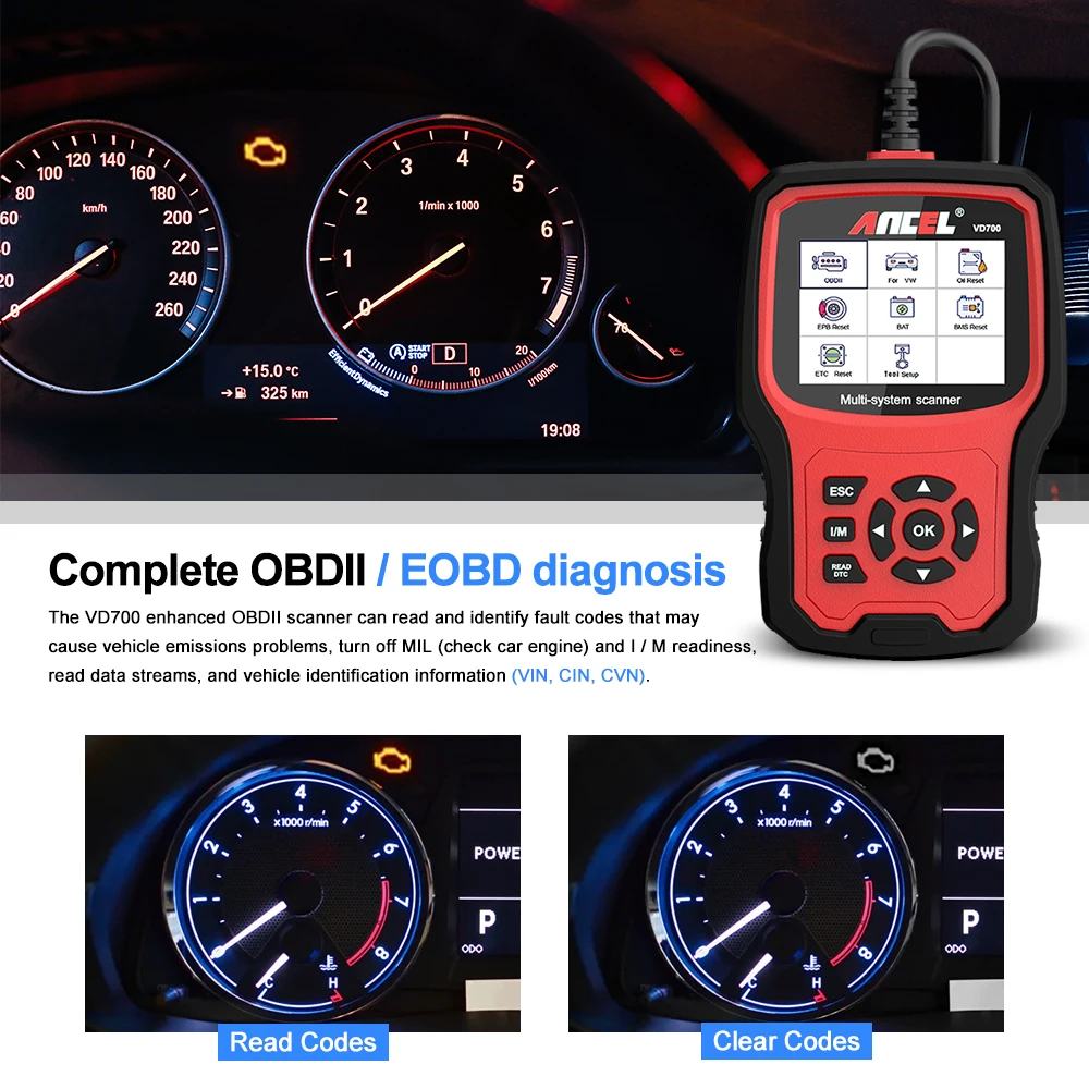 Фото Профессиональный сканер ANCEL VD700 OBD2 для VW, Audi, Seat, Skoda Oil, EPB, SAS, TPMS, полный считыватель кодов системы №3