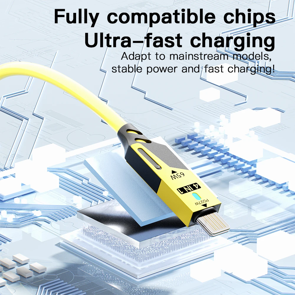 Фото KEYSION 65 Вт 4 в 1 Кабель для быстрой зарядки USB Тип C Пружинный кабель Шнур для быстрой зарядки данных для iPhone Samsung Xiaomi Телефон USB-кабель №5