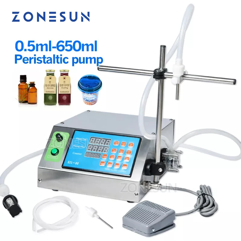 ZONESUN 0,5-650 мл полуавтоматическая машина для розлива воды, жидкий наполнитель, флакон, сочное фруктовое масло, парфюмерный Перистальтический ...