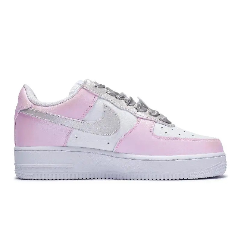 Фото 【Настроить】Nike Air Force 1 Обувь для скейтбординга Женские низкие кроссовки серебристого/белого/породового цвета DH2920-111 №3