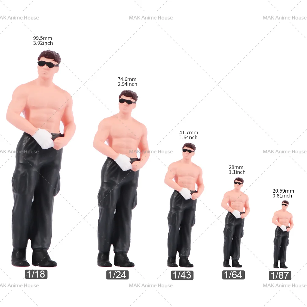 Фото Миниатюрные фигурки 1/87 1/64 1/43 1/24 1/18 Фитнес Muscle Man в солнцезащитных очках Неокрашенная модель Креативная сцена Кукла Автомобиль Игрушки №2