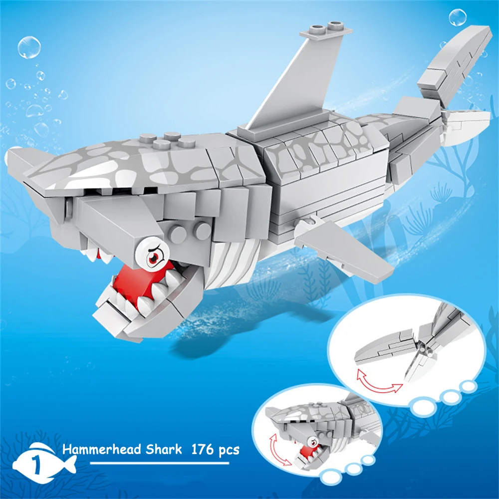 Фото Knew Built Mantis Shrimp Ocean Animal Building Block Игрушка 199 шт. Кирпичи, В комплект входит 176 шт. Акула, Окуп Морские существа Подарок для детей №3