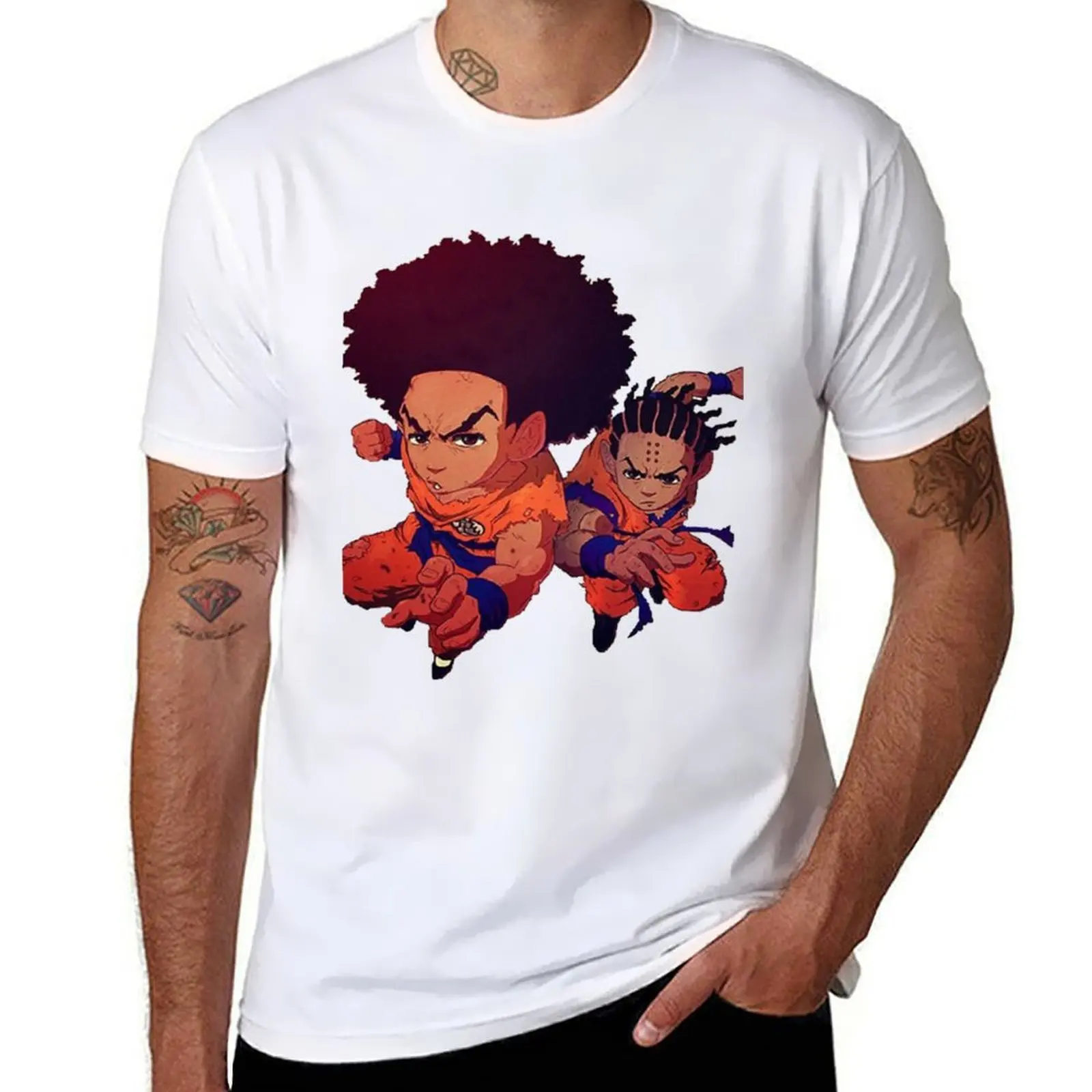 Футболка с мангой Boondocks, забавные футболки, хлопковые футболки для мужчин, комплект хлопковой футболки