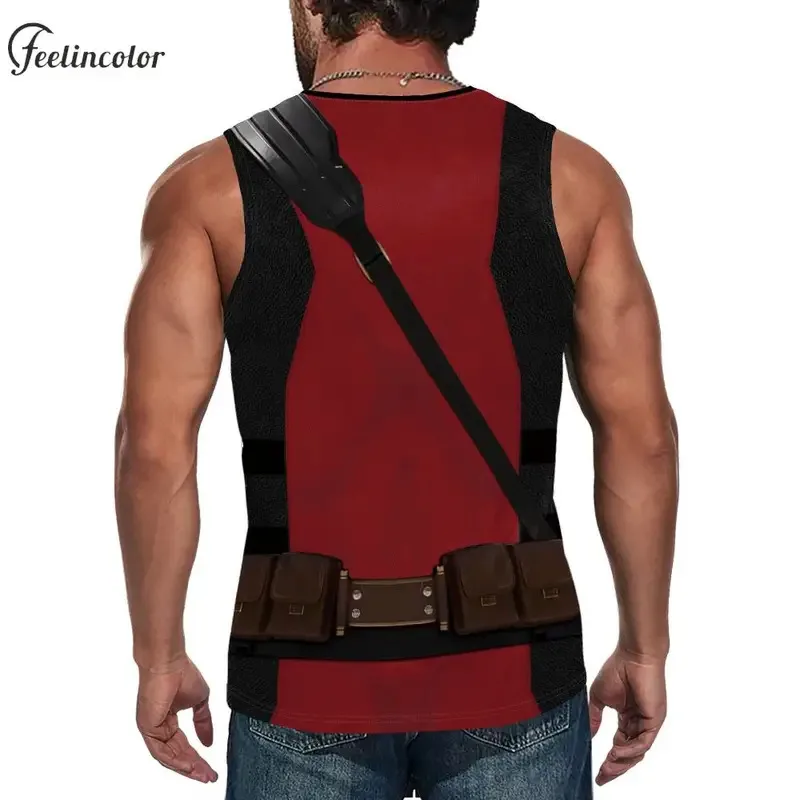Топы без рукавов Deadpool Wolverine для мужчин, рубашки без рукавов для косплея, топ с v-образным вырезом и 3D принтом супергероя, летняя спортивная одежда, одежда на Хэллоуин (art.: 3920cfb86d41c) - 3920cfb86d41c